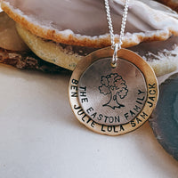 family tree hand stamped necklace