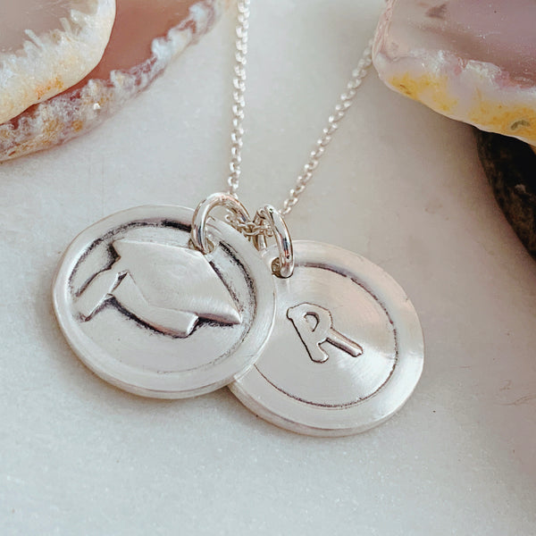 graduation and initial wax seal necklace