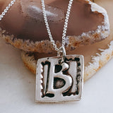 square artisan initial necklace - letter b