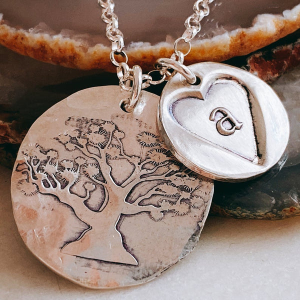 family tree and initial necklace
